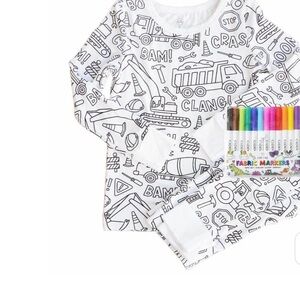 Caden Lane Kids DIY Coloring Long Sleeve Shirt Set - White